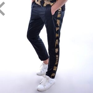 Versace Track Pants with Gold Side Stripe